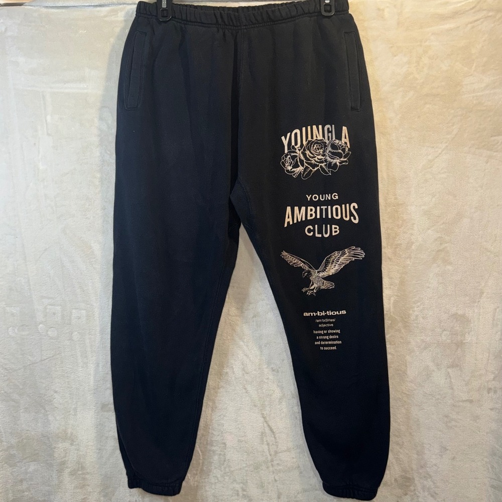 YoungLA Young Ambitious Club Black Graphic Sweatpants Joggers XXL Rose Eagle